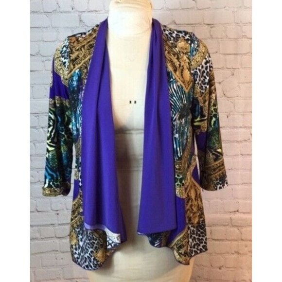 Reversible Open Jacket Purple Gold Animal Print Pattern Blazer Coat Medium - Picture 3 of 6